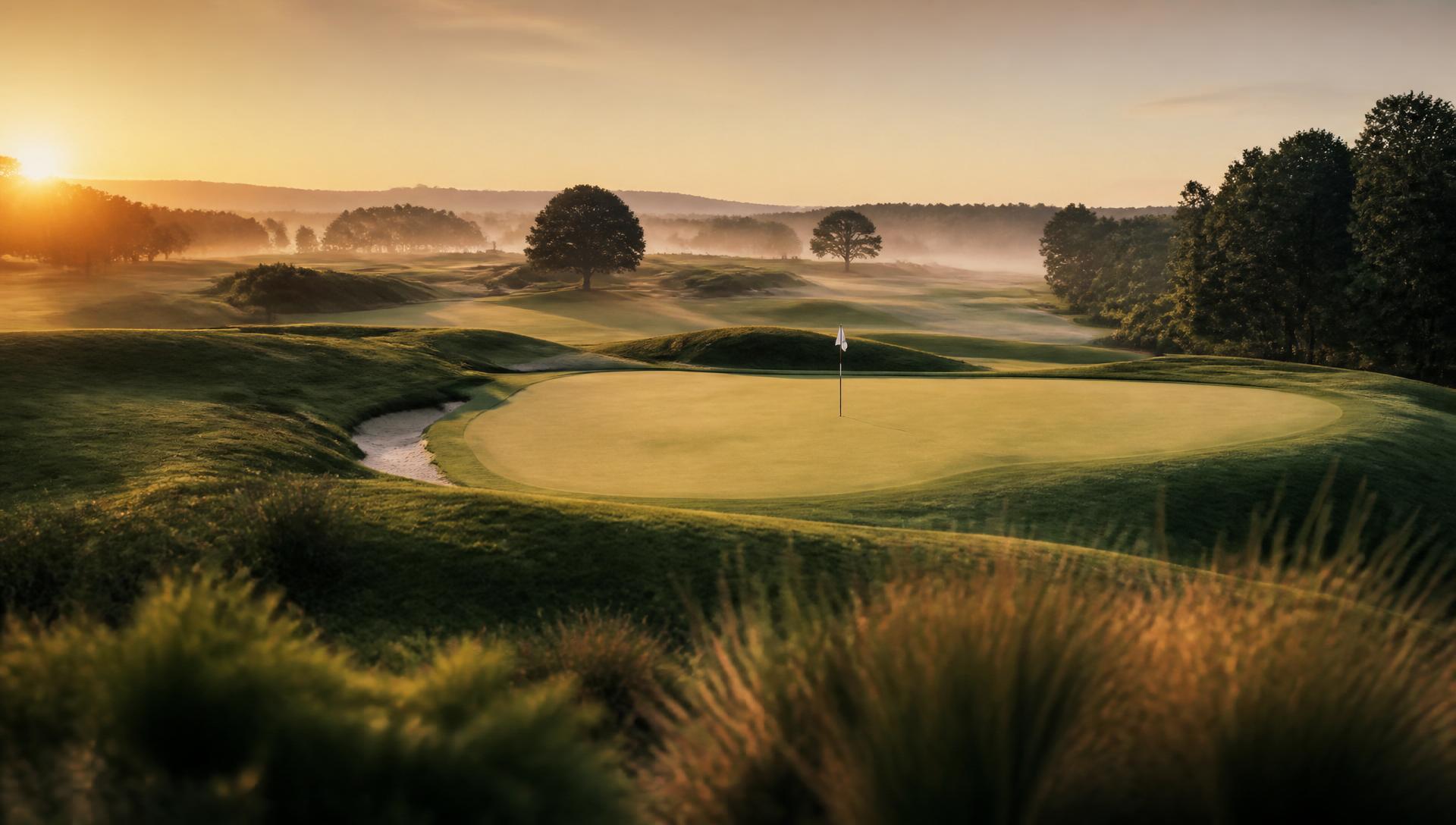 Pristine golf course at sunrise